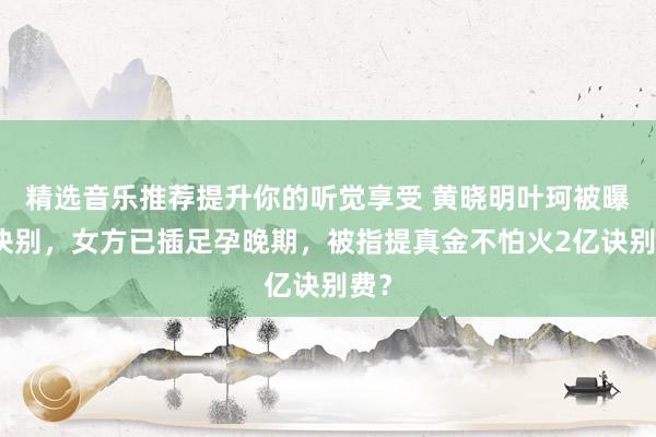 精选音乐推荐提升你的听觉享受 黄晓明叶珂被曝闹诀别，女方已插足孕晚期，被指提真金不怕火2亿诀别费？