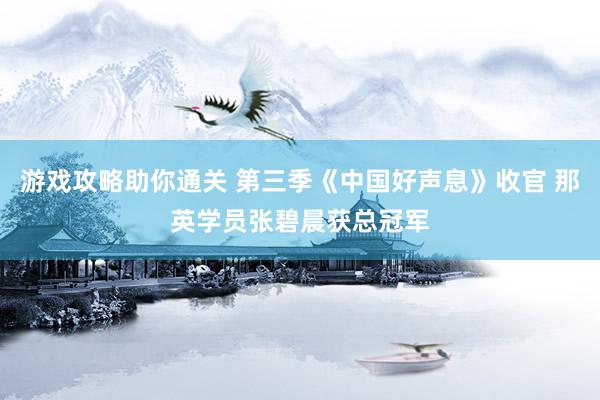 游戏攻略助你通关 第三季《中国好声息》收官 那英学员张碧晨获总冠军