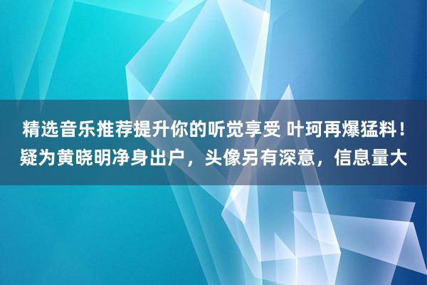 精选音乐推荐提升你的听觉享受 叶珂再爆猛料！疑为黄晓明净身出户，头像另有深意，信息量大