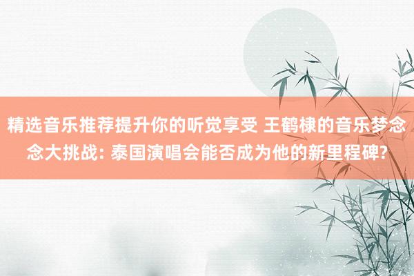 精选音乐推荐提升你的听觉享受 王鹤棣的音乐梦念念大挑战: 泰国演唱会能否成为他的新里程碑?