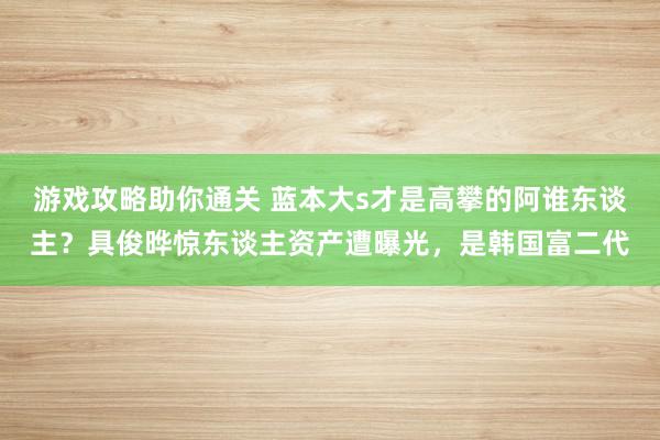 游戏攻略助你通关 蓝本大s才是高攀的阿谁东谈主？具俊晔惊东谈主资产遭曝光，是韩国富二代